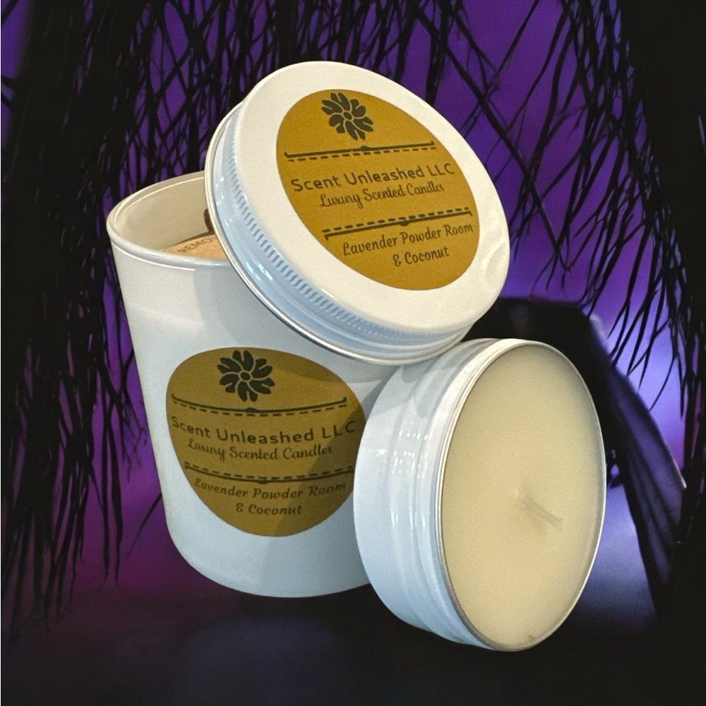 LAVENDER POWDER ROOM & COCONUT, SCENT UNLEASHED LLC LUXURY HAND POURED CANDLES